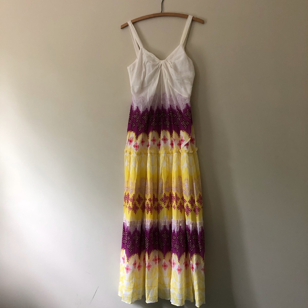 DVF Maxi Dress Silk Pink Yellow Boho Summer Medium - Picture 4 of 8